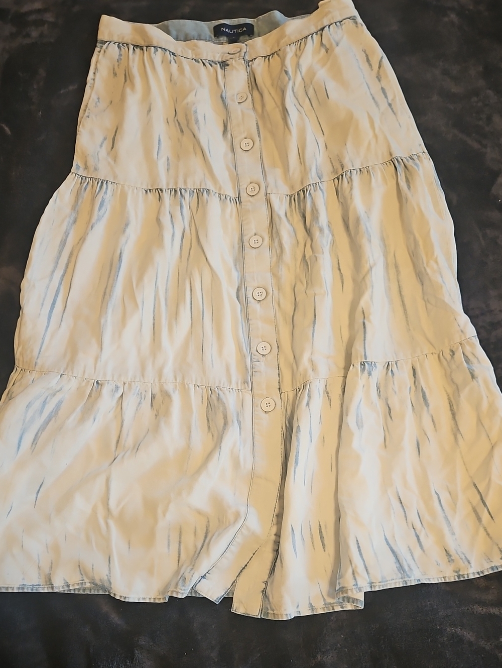 Nautica Cream Midi Skirt with Subtle Blue Stripe Detail